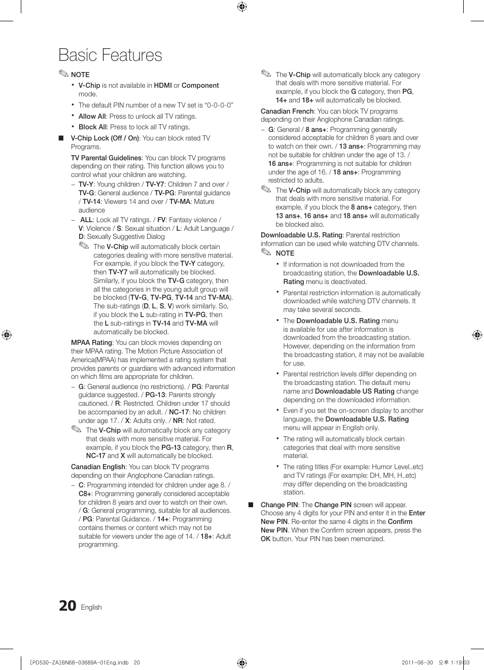 Basic features | Samsung PN59D530A3FXZA User Manual | Page 20 / 36