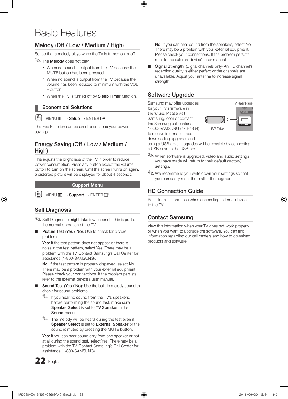 Basic features | Samsung PN59D530A3FXZA User Manual | Page 22 / 36