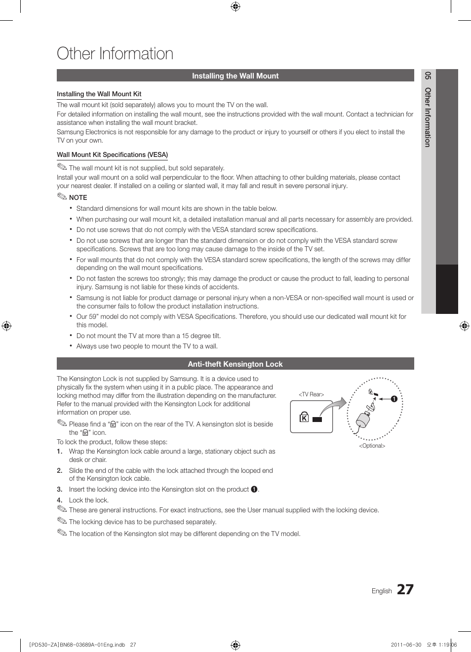 Other information | Samsung PN59D530A3FXZA User Manual | Page 27 / 36