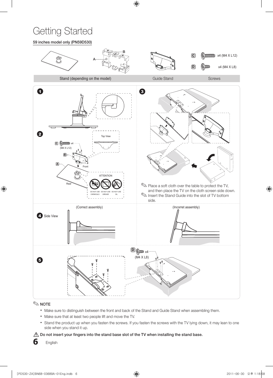 Getting started | Samsung PN59D530A3FXZA User Manual | Page 6 / 36