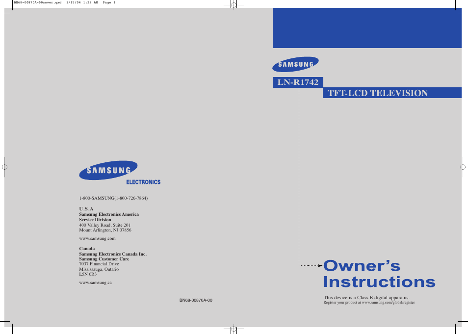 Samsung LNR1742X-XAA User Manual | 66 pages