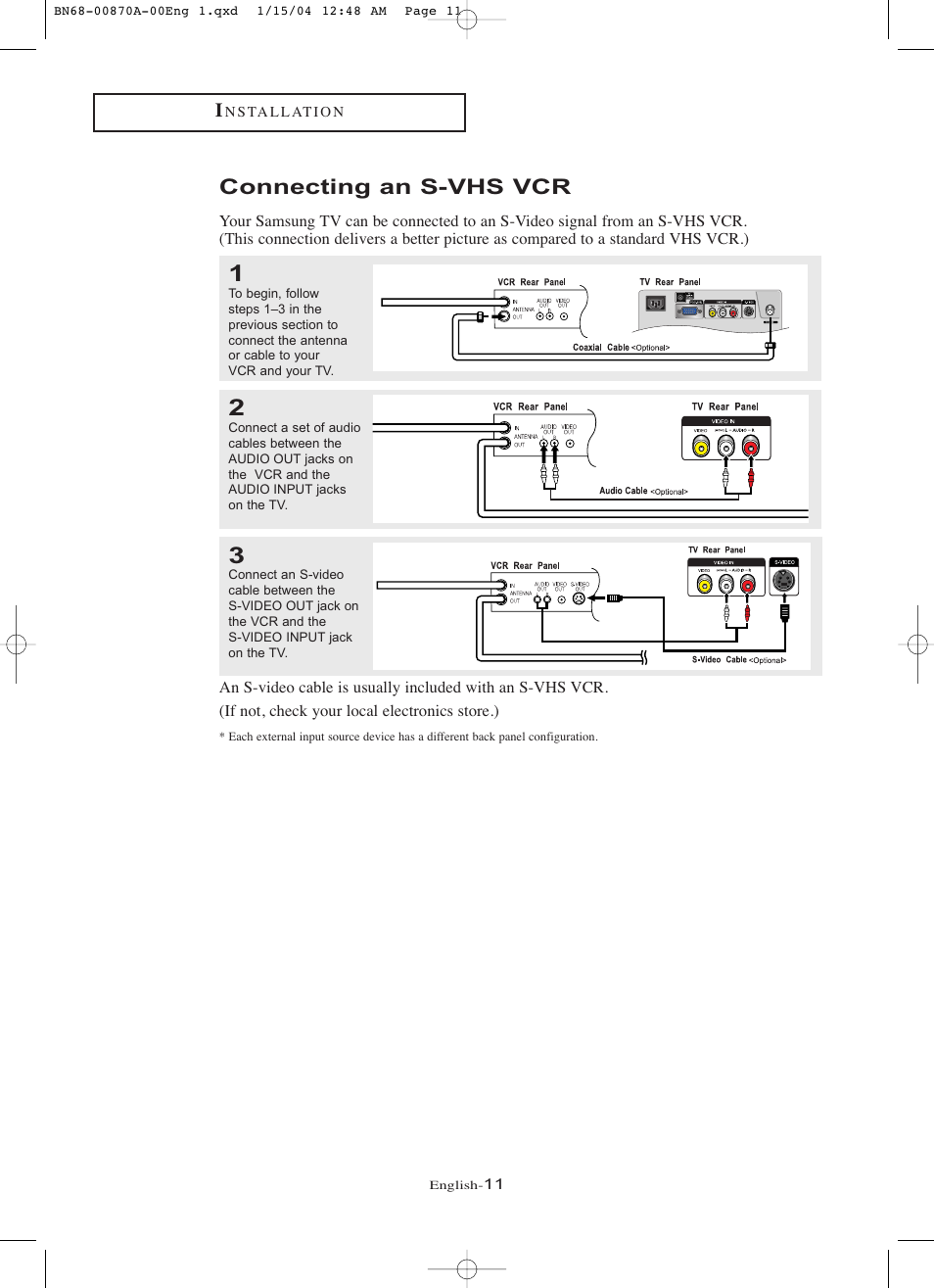 Connecting an s-vhs vcr | Samsung LNR1742X-XAA User Manual | Page 16 / 66