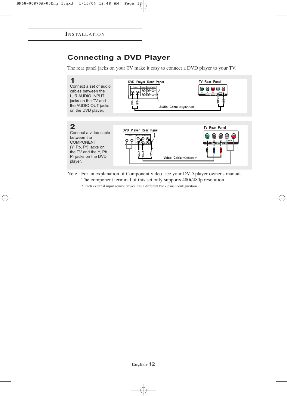 Connecting a dvd player | Samsung LNR1742X-XAA User Manual | Page 17 / 66
