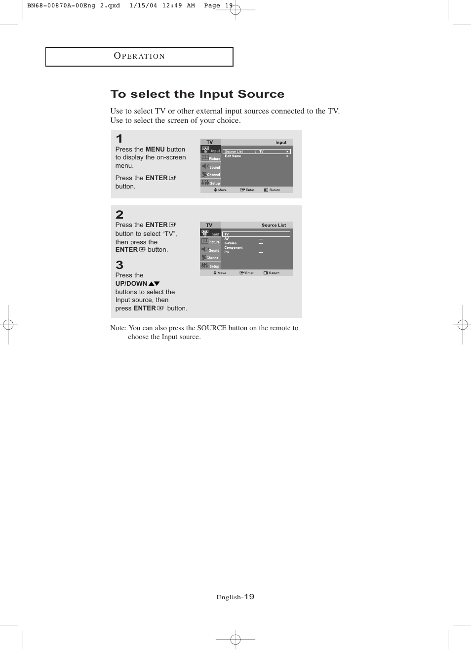 To select the input source | Samsung LNR1742X-XAA User Manual | Page 24 / 66