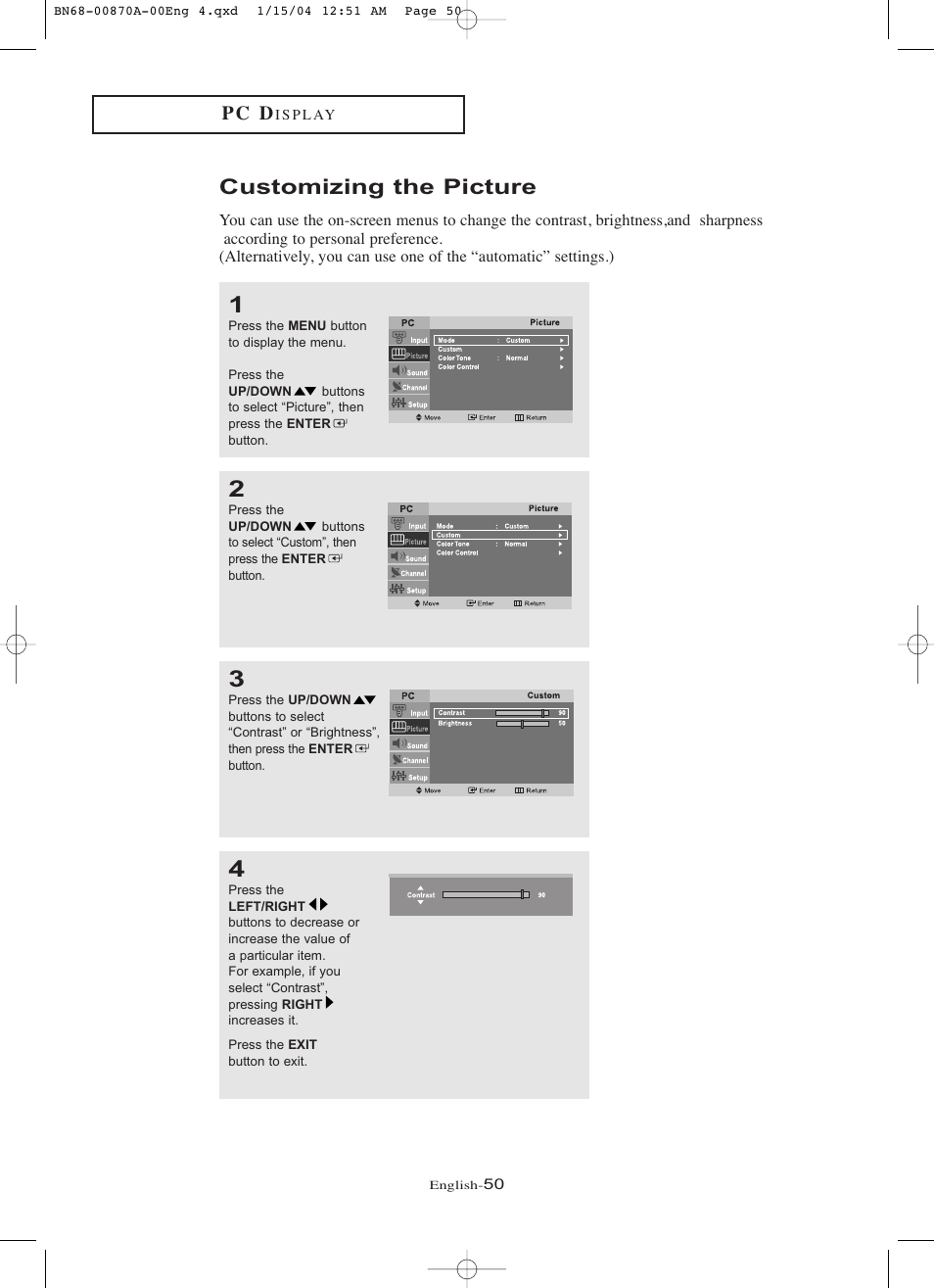 Customizing the picture, P c d | Samsung LNR1742X-XAA User Manual | Page 55 / 66