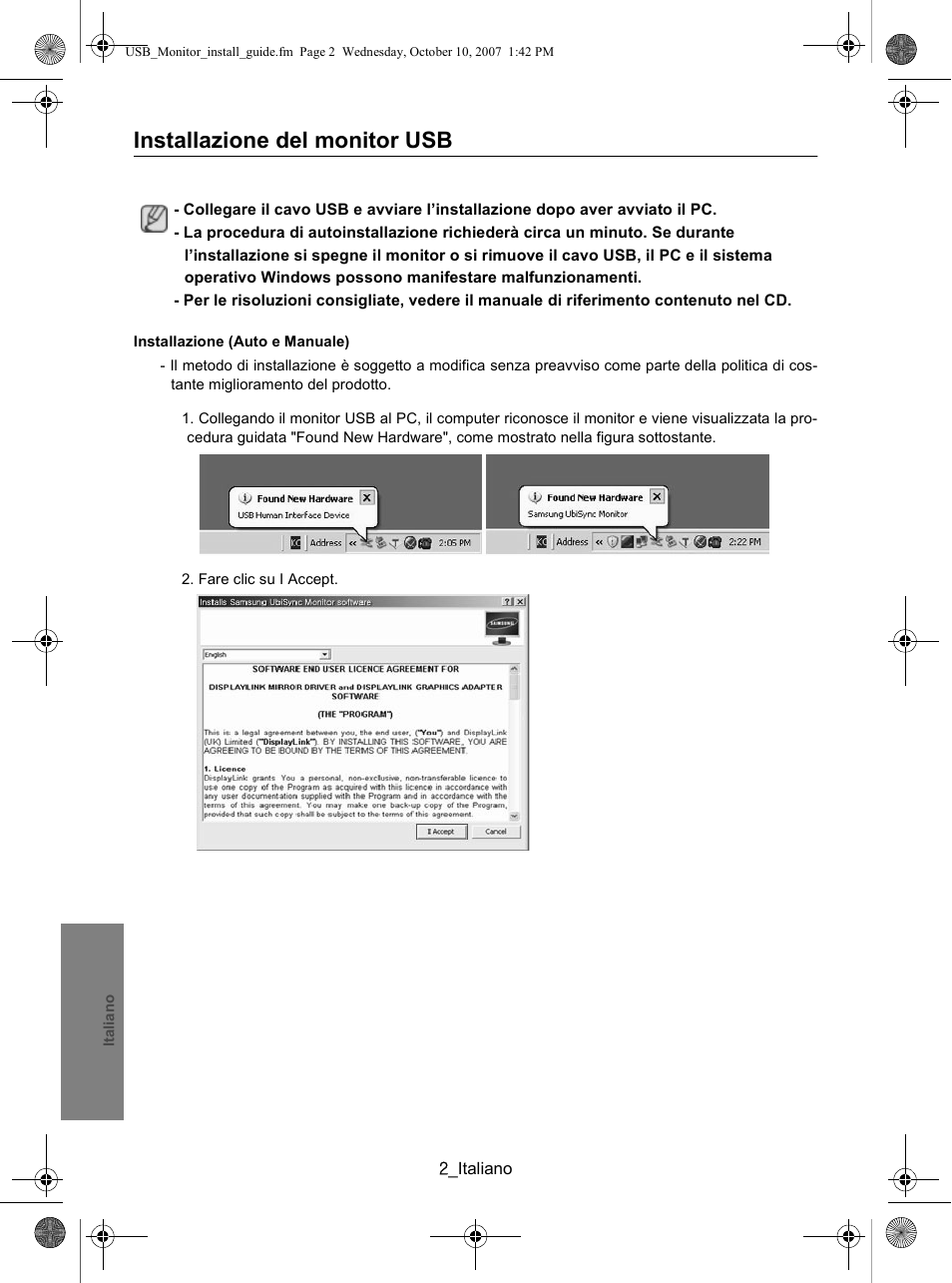 Installazione del monitor usb | Samsung LS19UBPEBQ-XAA User Manual | Page 40 / 93