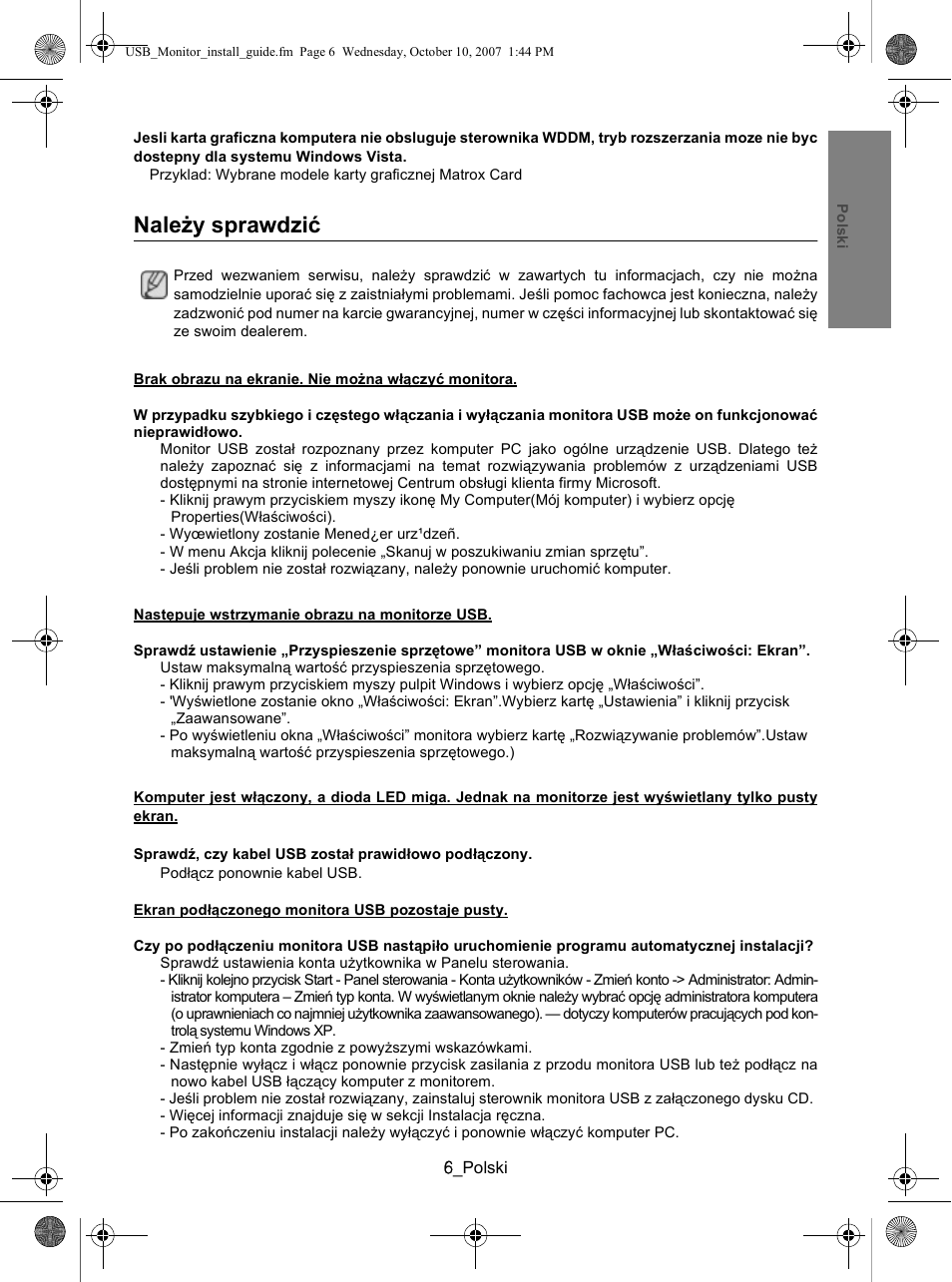 Należy sprawdzić | Samsung LS19UBPEBQ-XAA User Manual | Page 53 / 93