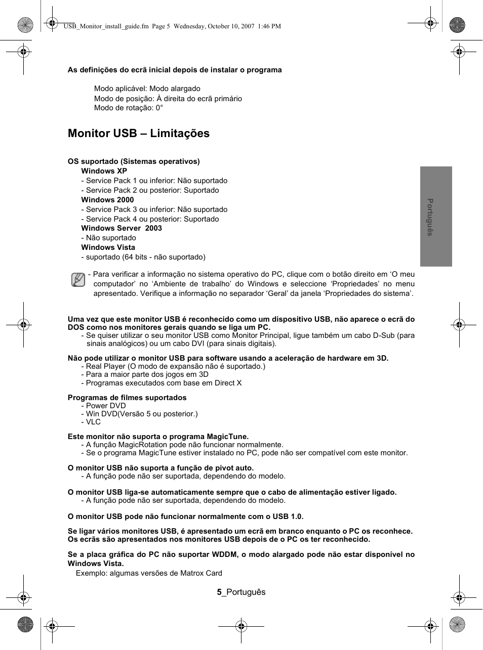 Monitor usb - limitações, Monitor usb – limitações | Samsung LS19UBPEBQ-XAA User Manual | Page 61 / 93