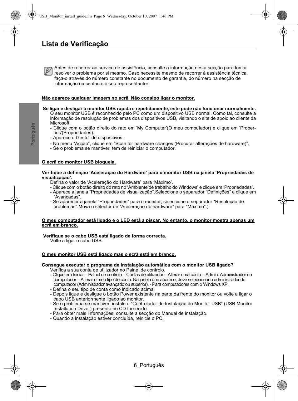 Lista de verificação | Samsung LS19UBPEBQ-XAA User Manual | Page 62 / 93