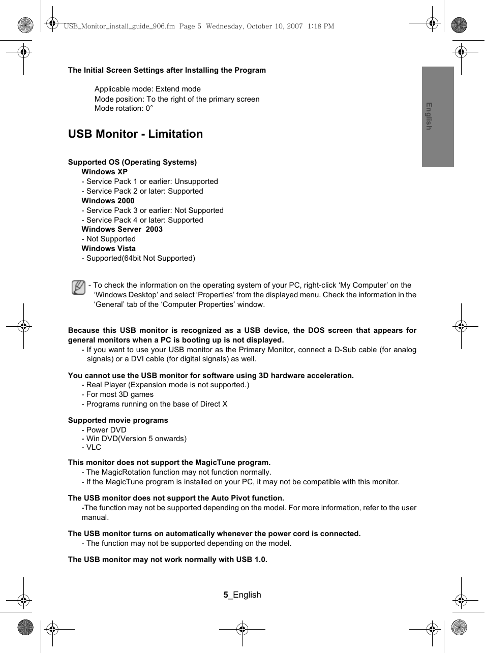 Usb monitor - limitation | Samsung LS19UBPEBQ-XAA User Manual | Page 7 / 93