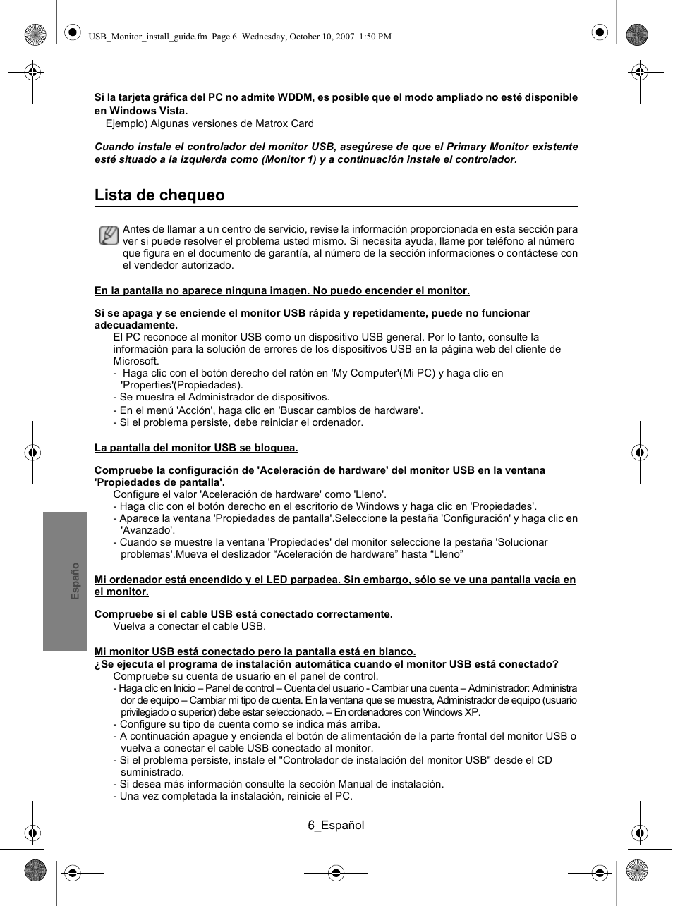 Lista de chequeo | Samsung LS19UBPEBQ-XAA User Manual | Page 80 / 93