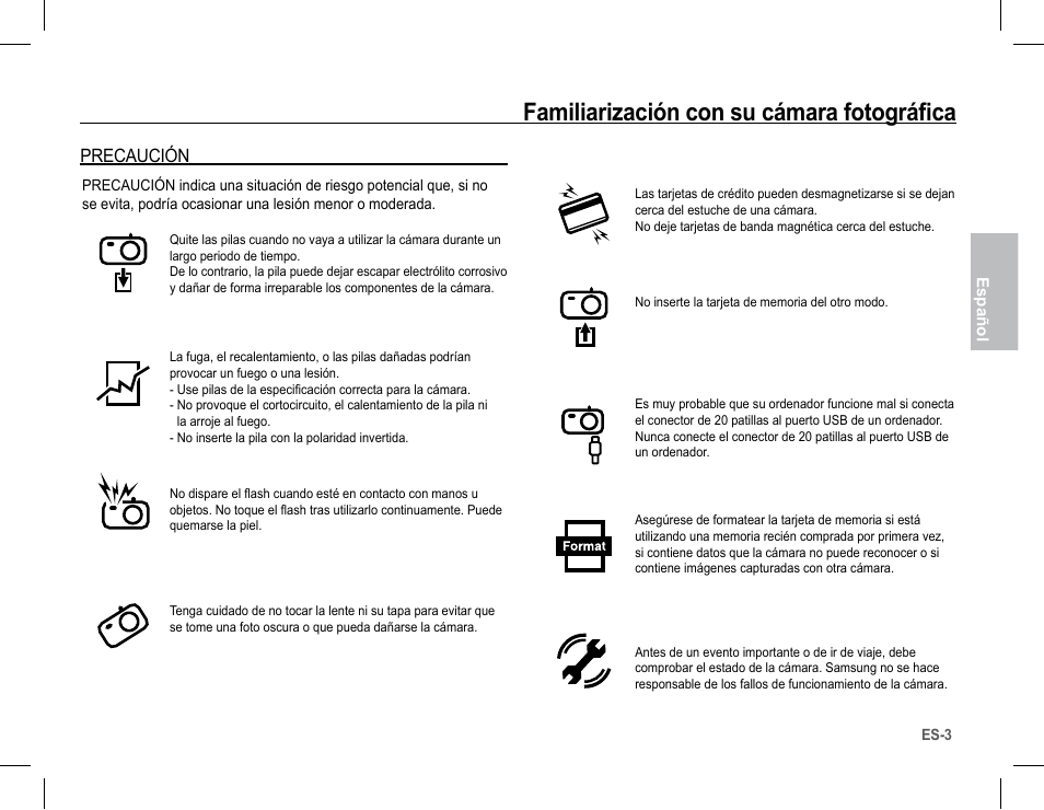 Familiarización con su cámara fotográfica, Precaución | Samsung EC-SL201SBA-US User Manual | Page 20 / 34