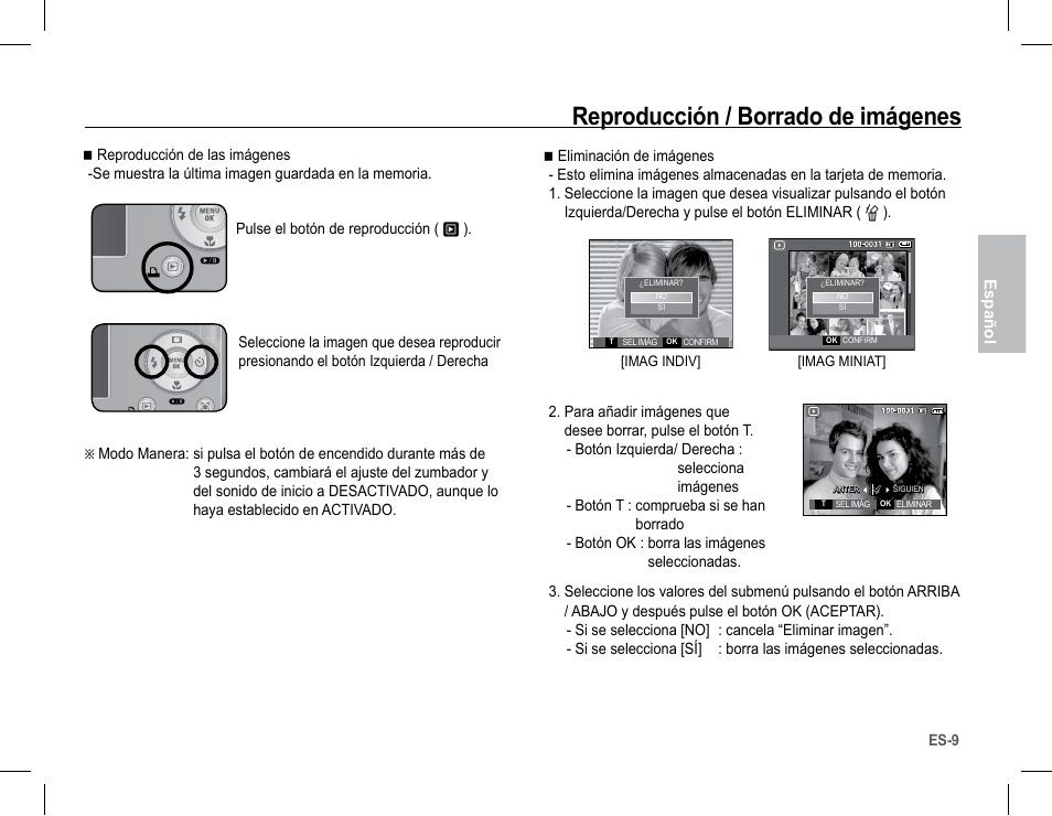 Reproducción / borrado de imágenes, Español | Samsung EC-SL201SBA-US User Manual | Page 26 / 34