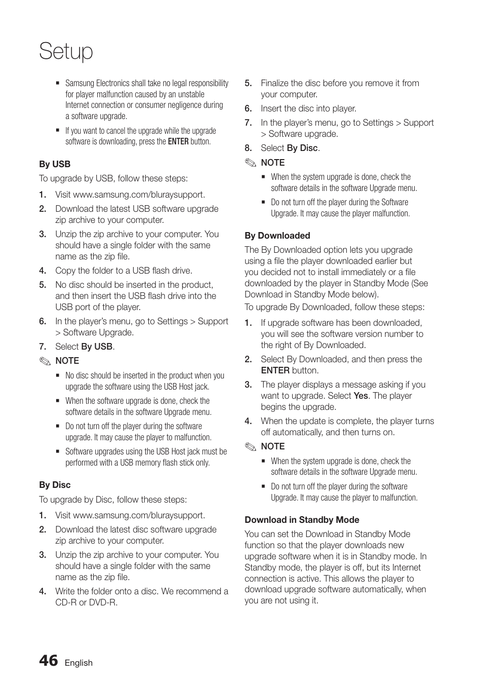 Setup | Samsung BD-D7500-ZA User Manual | Page 46 / 84
