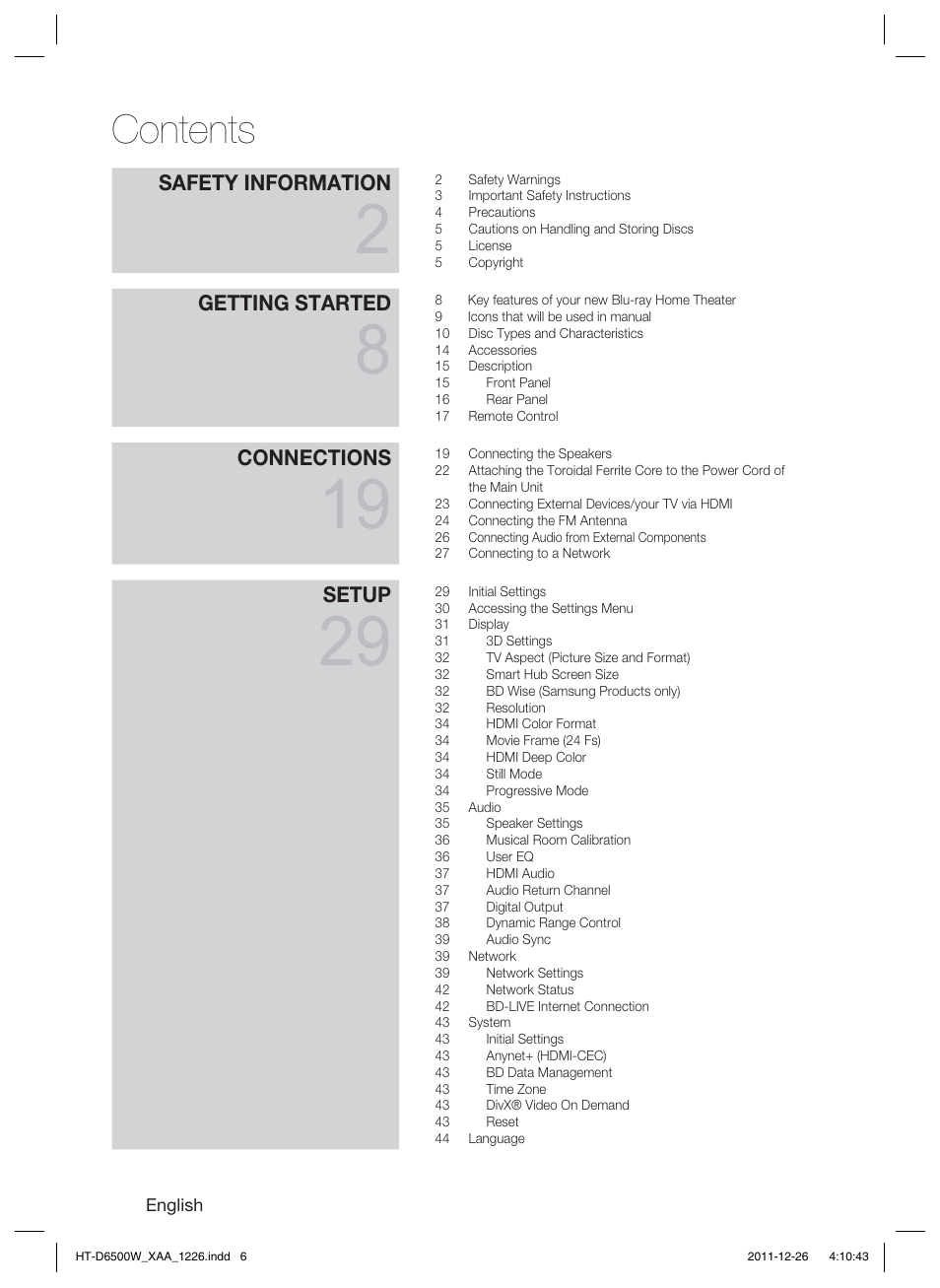 Samsung HT-D6500W-ZA User Manual | Page 6 / 87
