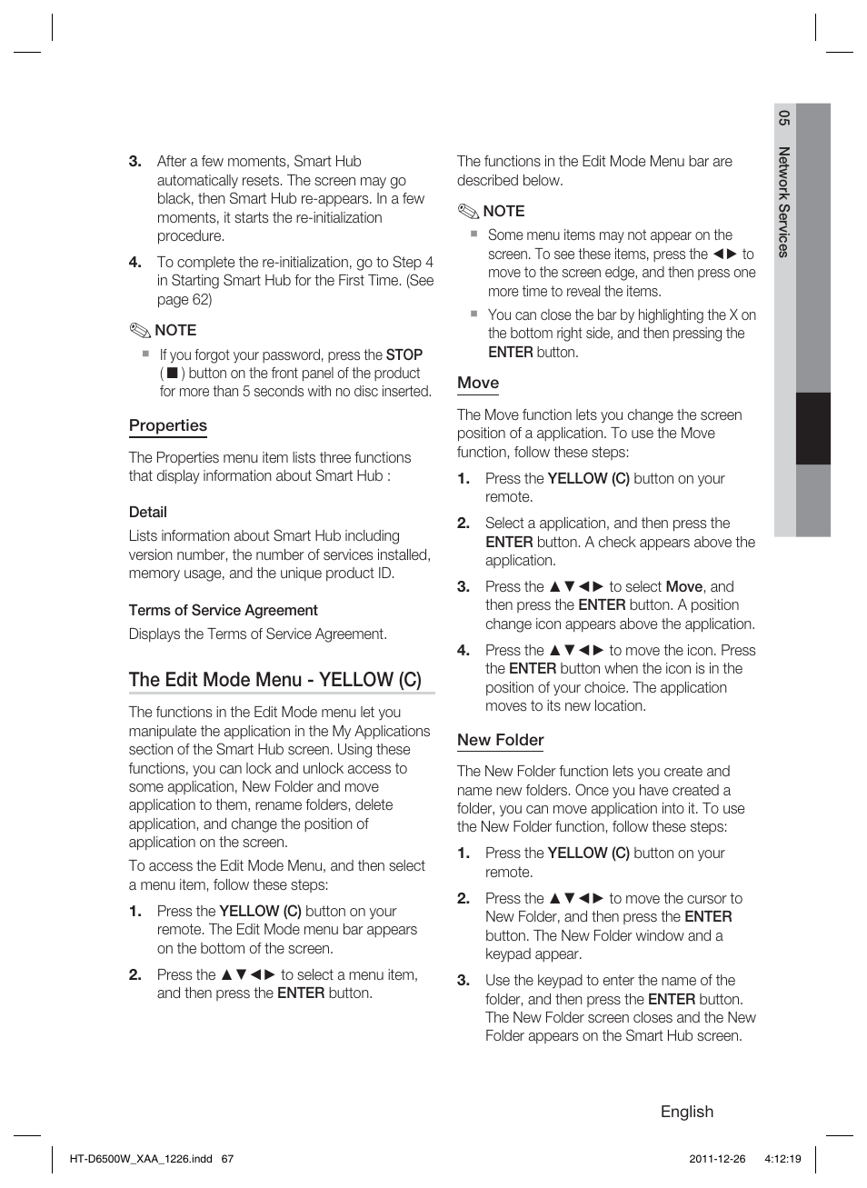 The edit mode menu - yellow (c) | Samsung HT-D6500W-ZA User Manual | Page 67 / 87