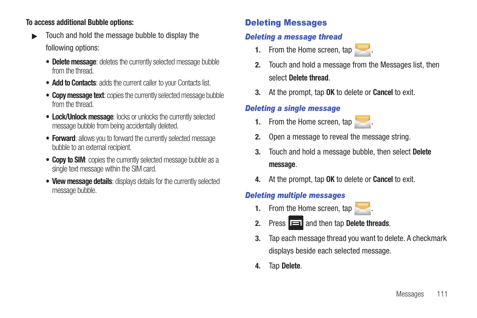 Deleting messages | Samsung SGH-T769NKBTMB User Manual | Page 115 / 310