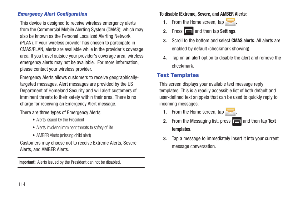 Text templates | Samsung SGH-T769NKBTMB User Manual | Page 118 / 310