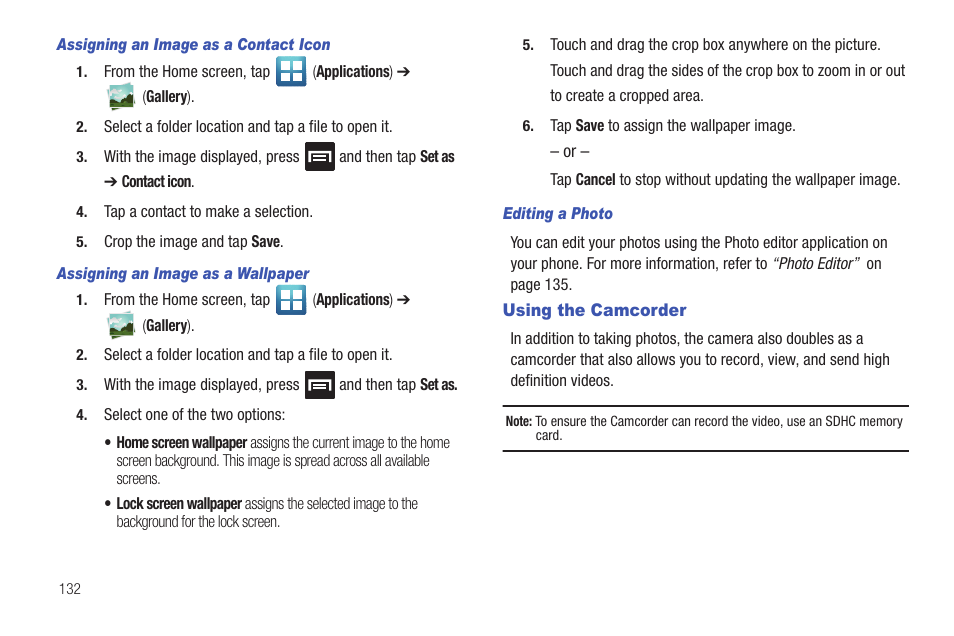 Using the camcorder | Samsung SGH-T769NKBTMB User Manual | Page 136 / 310