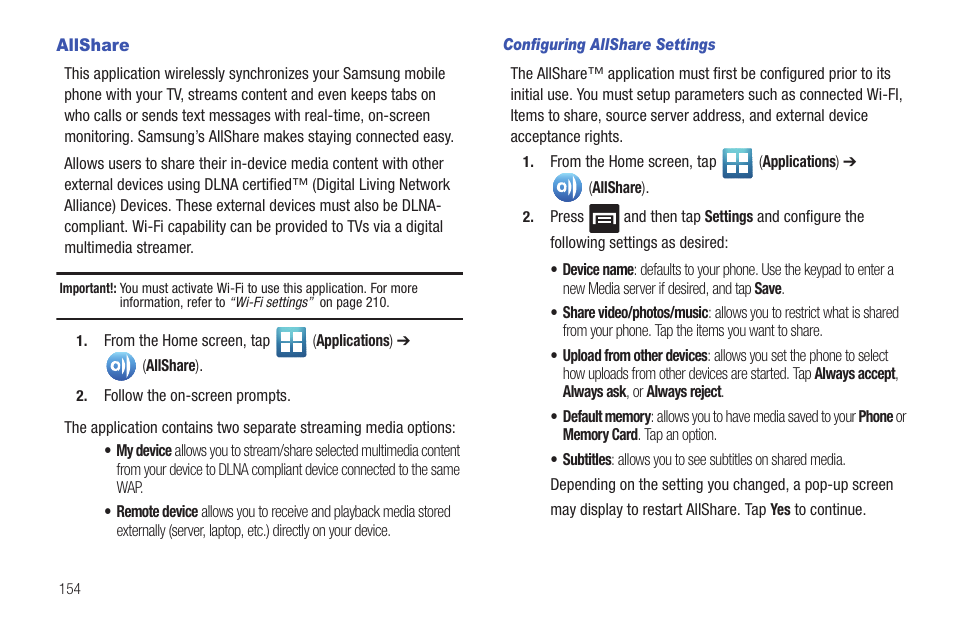 Allshare | Samsung SGH-T769NKBTMB User Manual | Page 158 / 310