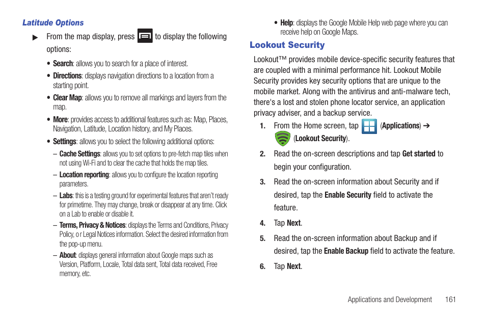 Lookout security | Samsung SGH-T769NKBTMB User Manual | Page 165 / 310