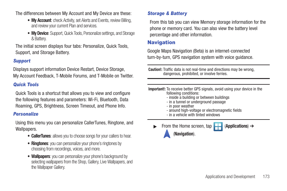 Navigation | Samsung SGH-T769NKBTMB User Manual | Page 177 / 310