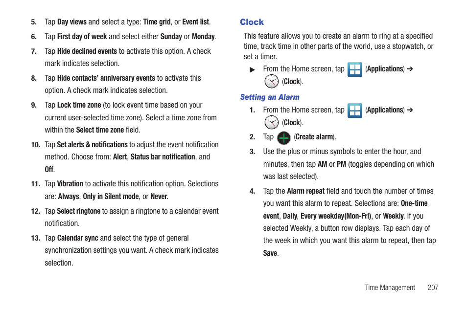 Clock | Samsung SGH-T769NKBTMB User Manual | Page 211 / 310