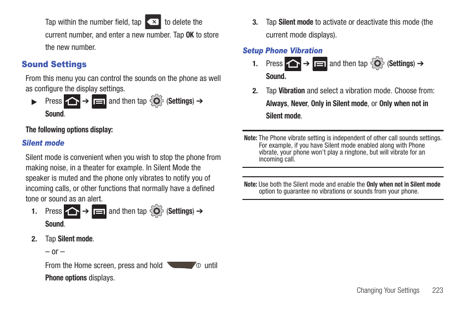 Sound settings | Samsung SGH-T769NKBTMB User Manual | Page 227 / 310