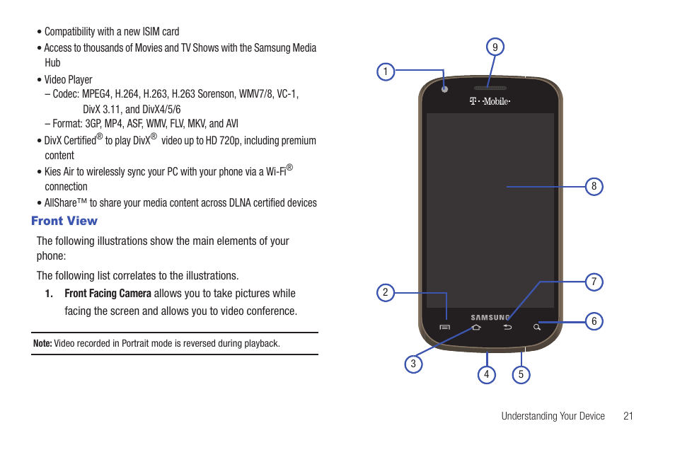 Front view | Samsung SGH-T769NKBTMB User Manual | Page 25 / 310