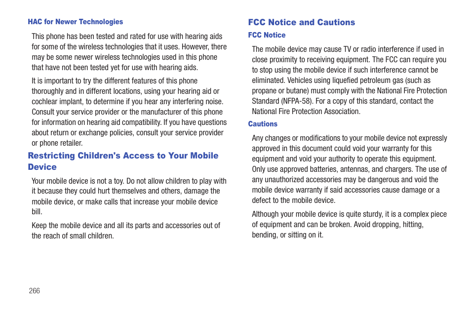 Fcc notice and cautions | Samsung SGH-T769NKBTMB User Manual | Page 270 / 310