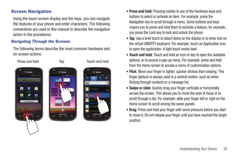 Screen navigation | Samsung SGH-T769NKBTMB User Manual | Page 39 / 310