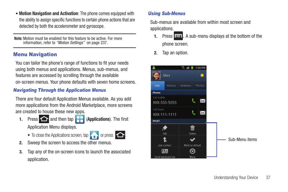Menu navigation | Samsung SGH-T769NKBTMB User Manual | Page 41 / 310