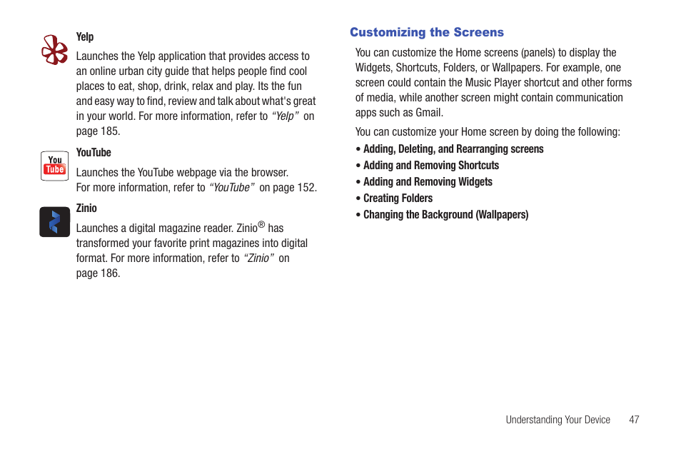 Customizing the screens | Samsung SGH-T769NKBTMB User Manual | Page 51 / 310