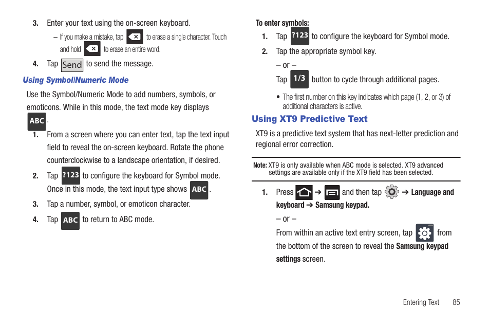 Using xt9 predictive text | Samsung SGH-T769NKBTMB User Manual | Page 89 / 310