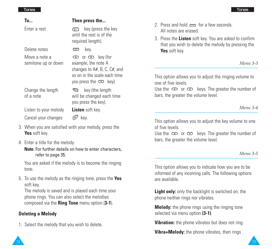 Ring volume, Key volume, Alert type | Samsung SGH-R225LV-XAR User Manual | Page 37 / 69