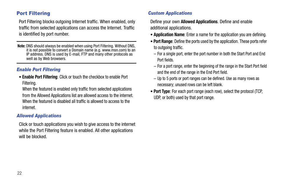 Port filtering | Samsung SEC-LC11ZKAVZW User Manual | Page 26 / 45