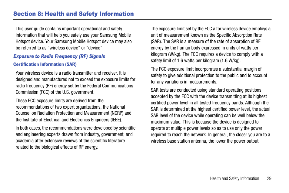 Section 8: health and safety information | Samsung SEC-LC11ZKAVZW User Manual | Page 33 / 45