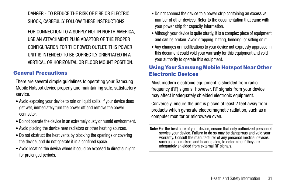 General precautions, Electronic devices | Samsung SEC-LC11ZKAVZW User Manual | Page 35 / 45