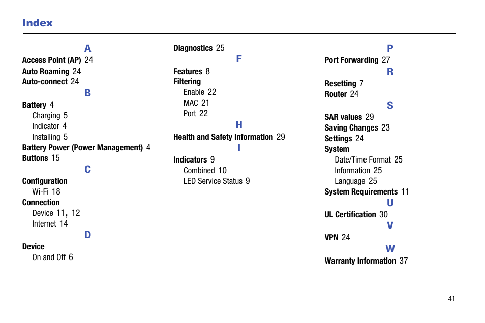 Index | Samsung SEC-LC11ZKAVZW User Manual | Page 45 / 45