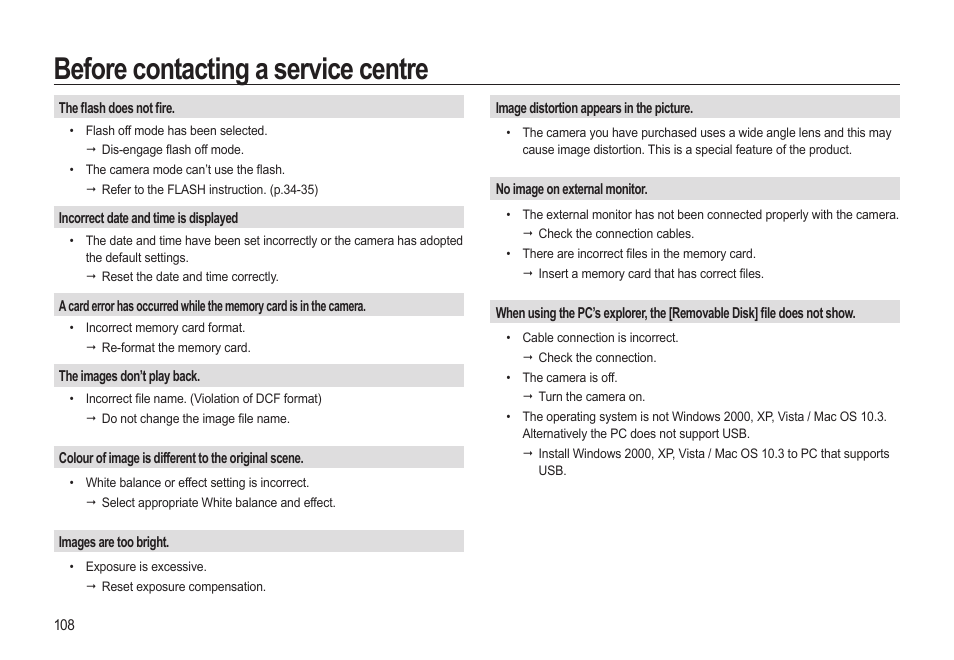 Before contacting a service centre | Samsung EC-HZ10WBBP-US User Manual | Page 109 / 114