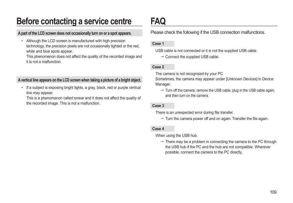 Before contacting a service centre | Samsung EC-HZ10WBBP-US User Manual | Page 110 / 114