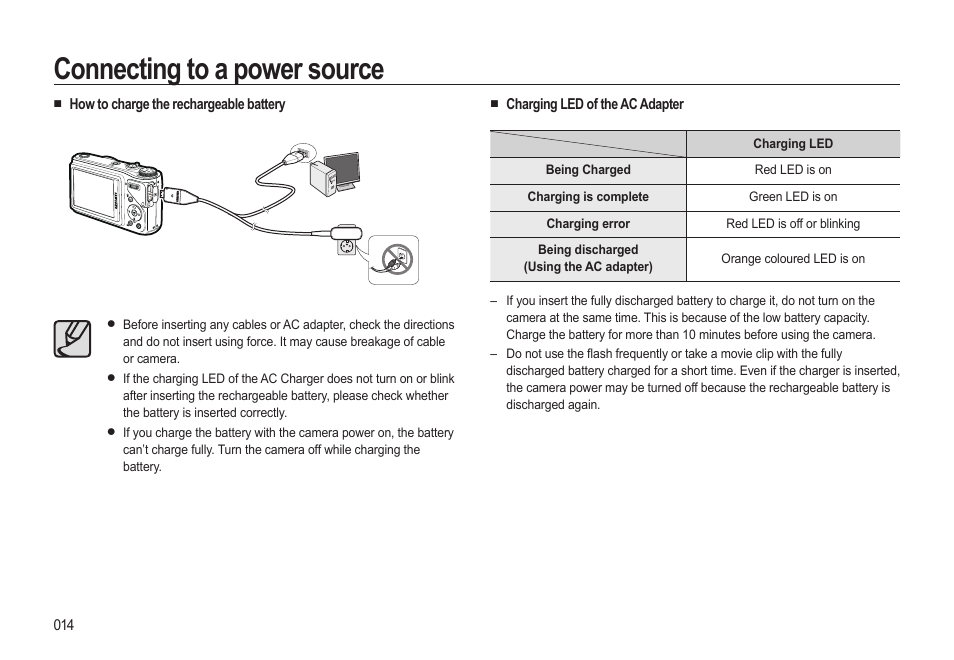 Connecting to a power source | Samsung EC-HZ10WBBP-US User Manual | Page 15 / 114