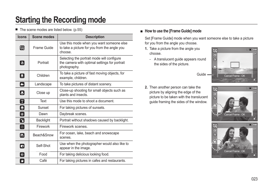 Starting the recording mode | Samsung EC-HZ10WBBP-US User Manual | Page 24 / 114