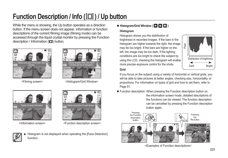 Function description / info ( ) / up button | Samsung EC-HZ10WBBP-US User Manual | Page 32 / 114