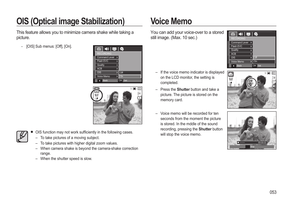 Ois (optical image stabilization) | Samsung EC-HZ10WBBP-US User Manual | Page 54 / 114