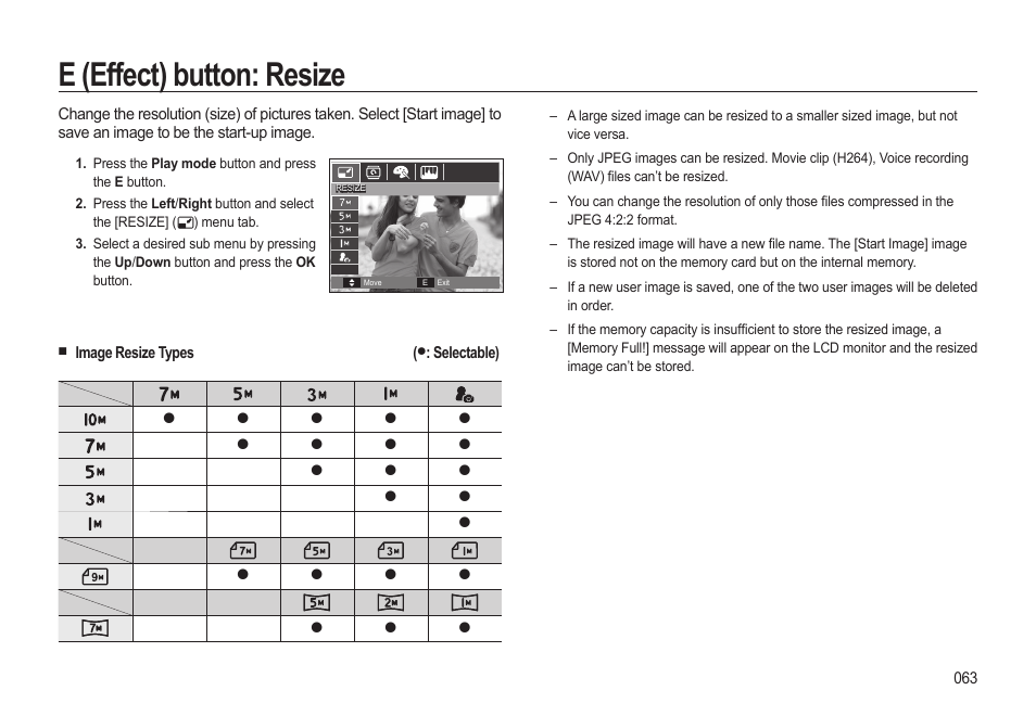 E (effect) button: resize | Samsung EC-HZ10WBBP-US User Manual | Page 64 / 114