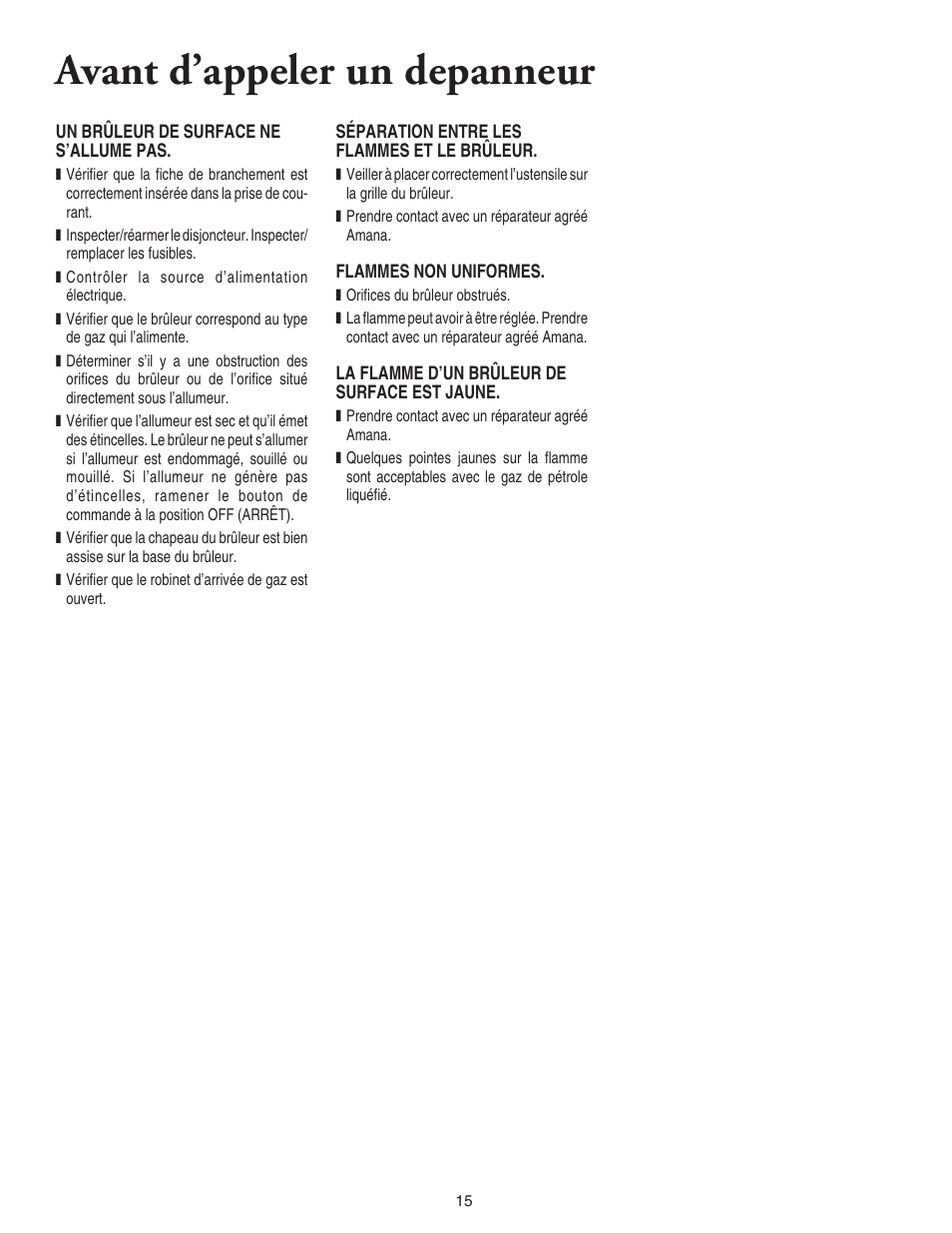Avant d’appeler un depanneur | Amana 8111P446-60 User Manual | Page 16 / 28