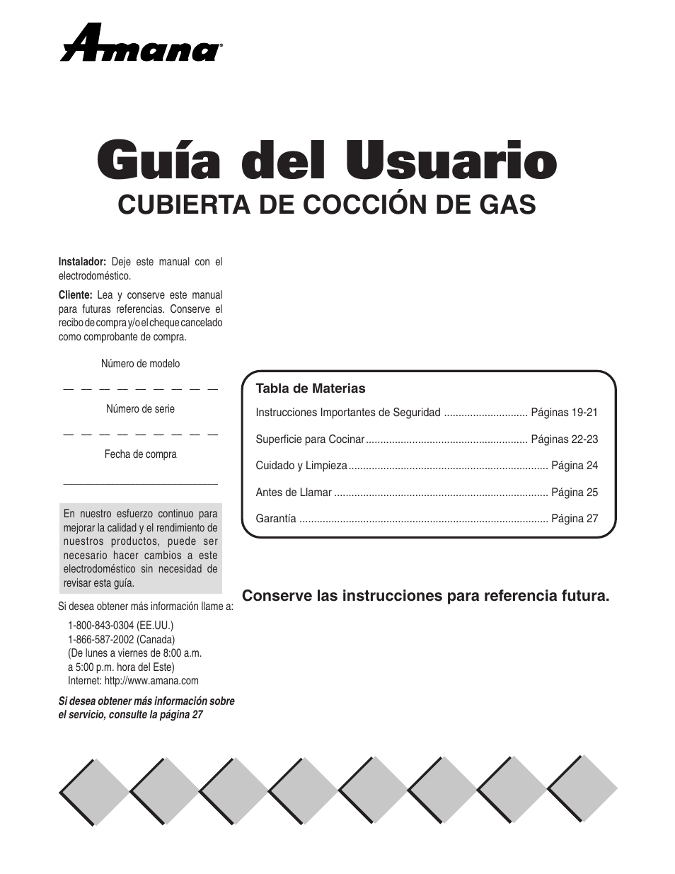 Guía del usuario, Cubierta de cocción de gas | Amana 8111P446-60 User Manual | Page 19 / 28