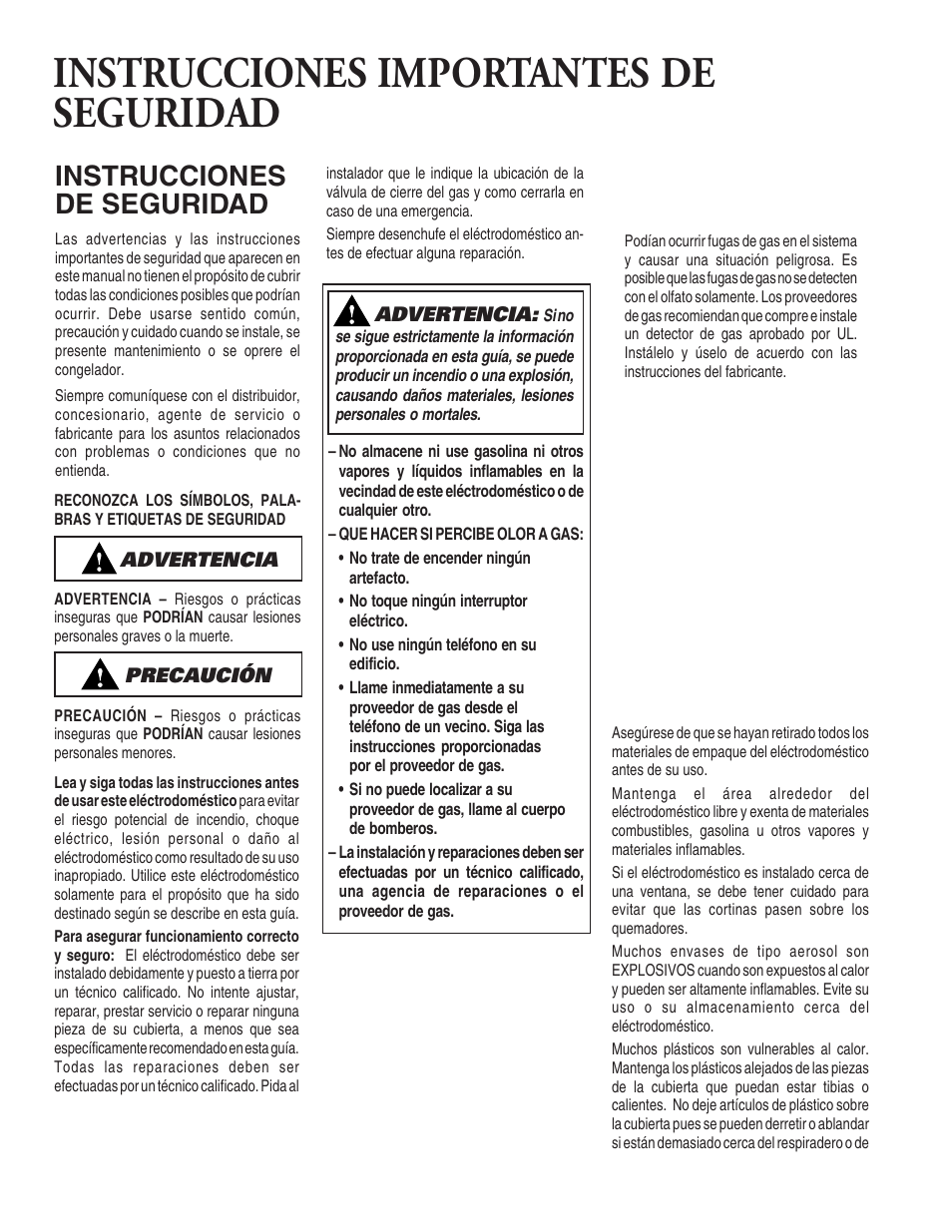 Instrucciones importantes de seguridad, Instrucciones de seguridad | Amana 8111P446-60 User Manual | Page 20 / 28