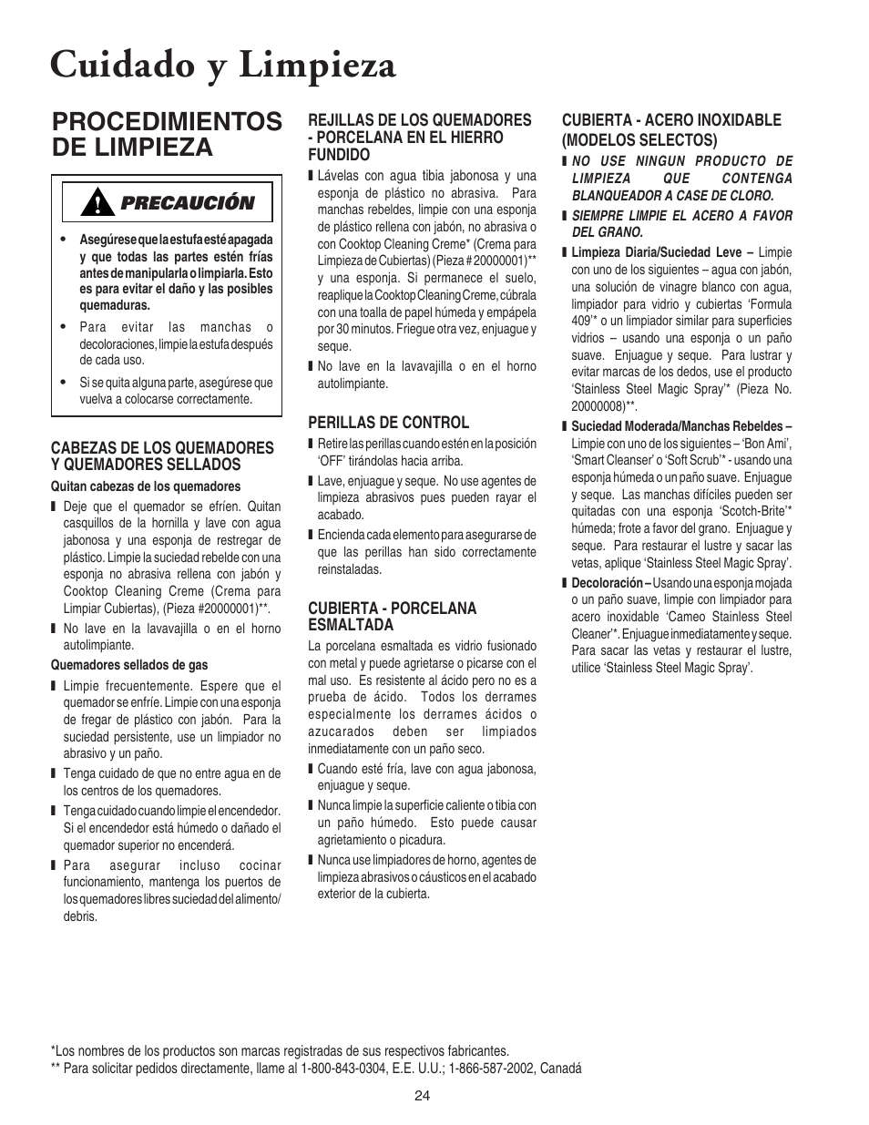 Cuidado y limpieza, Procedimientos de limpieza, Precaución | Amana 8111P446-60 User Manual | Page 25 / 28